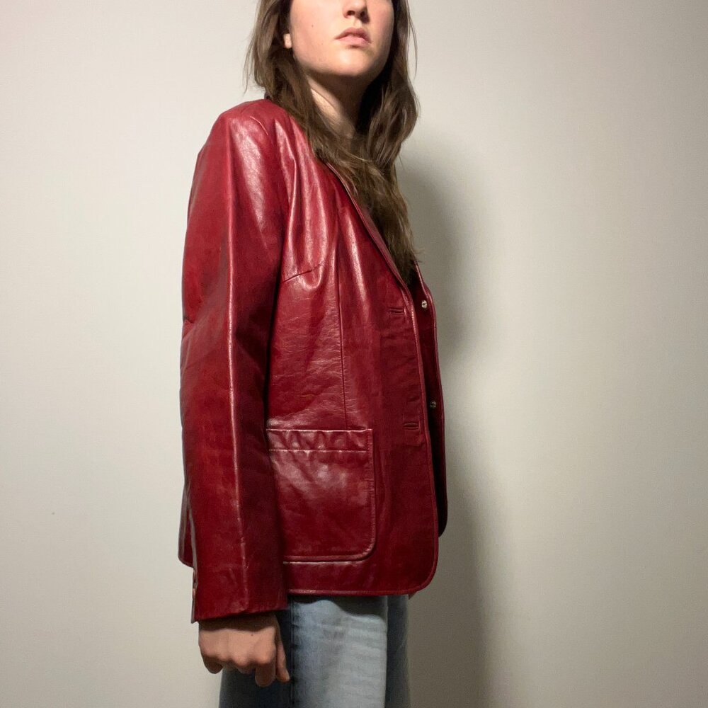 Vintage Ruby Red Leather Blazer - 90s/00s Revival